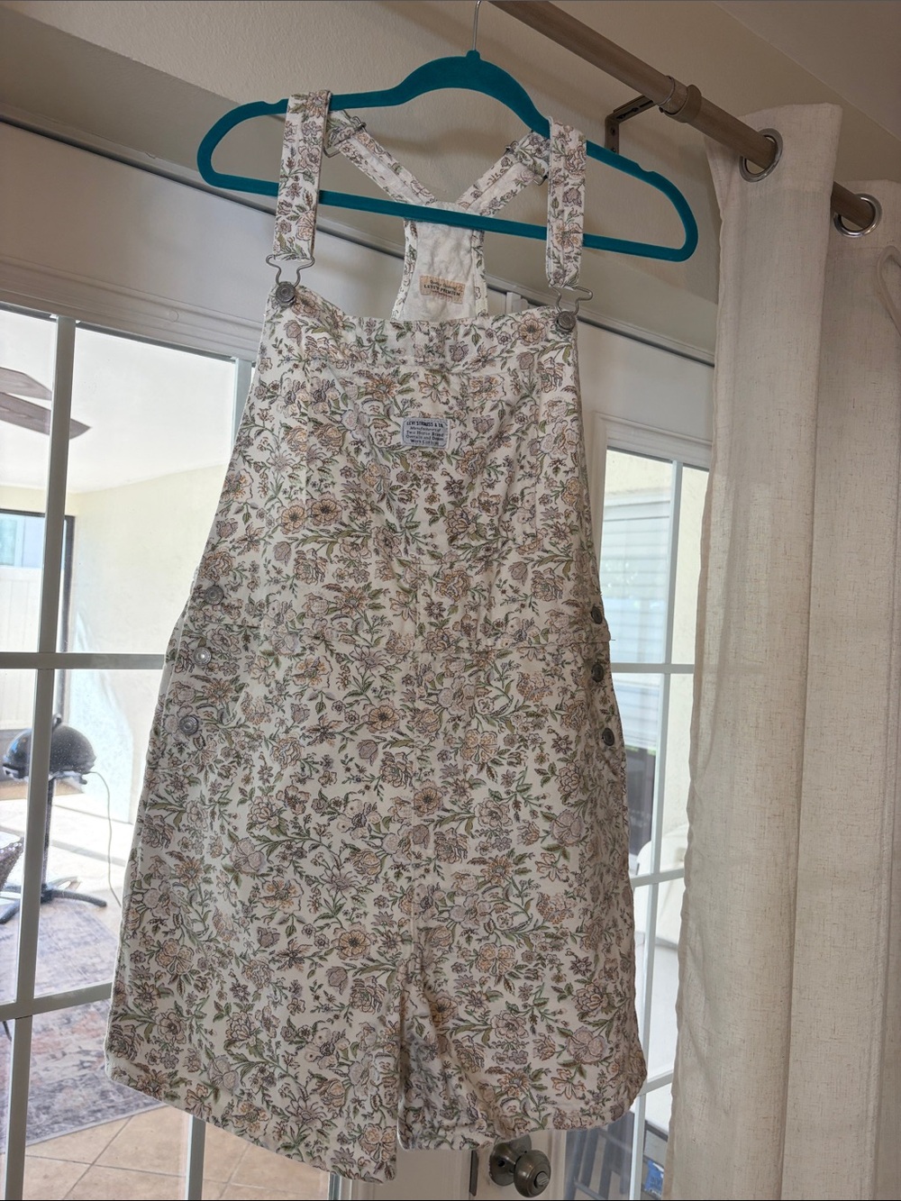 Levi's Floral Short Overalls - Cream with Green and Tan